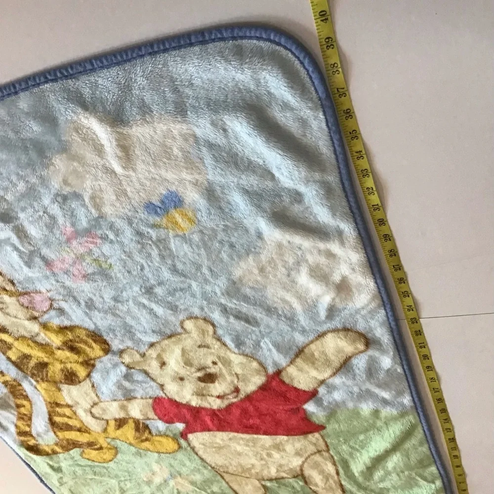 VTG Disney Winnie Pooh Tigger Baby Blanket Fleece Y2K Blue Green Honey Nursery